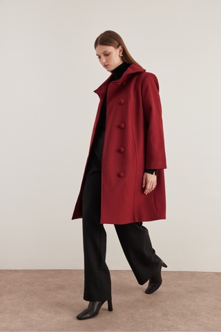 Aker 8578112 Asimetrik Yaka Kaban Bordo Bordo