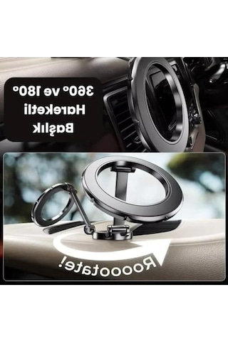 Güçlü Mıknatıslarla 360 Derece Dönme Özelliğine Sahip Araç İçi Telefon Tutucu -