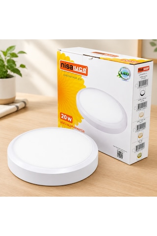 20w Led Sıva Üstü Yuvarlak Armatür 6500k 1800lm Beyaz Metal