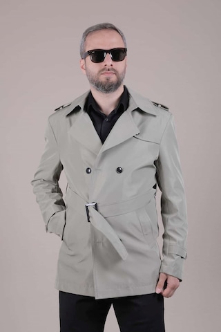 Ohepmoda Slim Fit Kemerli Erkek Trençkot Su Yeşili