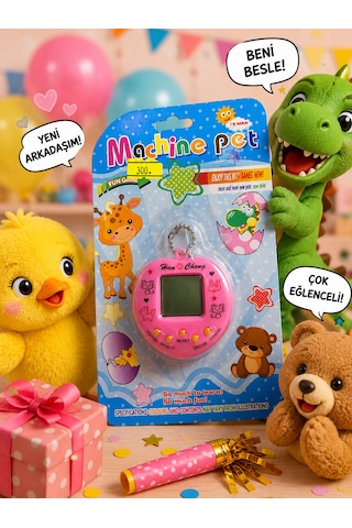 Machine Pet Dijital Sanal Evcil Hayvan Anahtarlık Oyunu Lcd Ekranlı Elektronik Oyuncak Pembe "