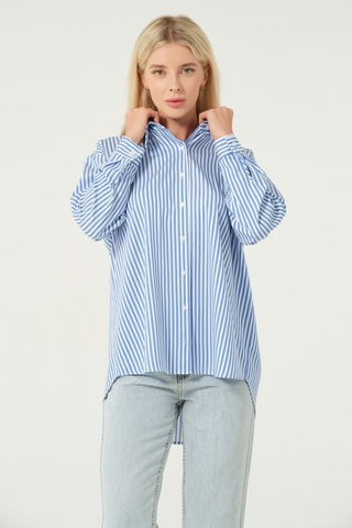 Basic Oversize Çizgili Gömlek Buz Mavisi