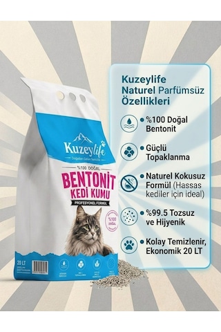 Kuzeylife Bentonit Kedi Kumu Naturel Parfümsüz 20 Lt