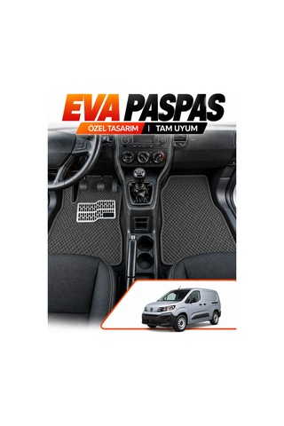 Peugeot Rifter Panelvan 2018-2025 Uyumlu Eva Paspas Metal Topukluklu Ön 2 Parça Koyu Gri