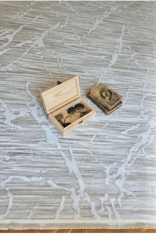 Leiva Home London 002 Krem Bej Özel Ölçü Bambu Akrilik Yumuşak Kaymaz Taban Salon Koridor Mutfak Saçaklı Halı 0140-krem/gri/bej