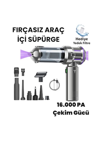 Yeni 16000pa Güçlü Portatif Vakumlu Kablosuz Üflemeli Mini Araç Süpürgesi Gri