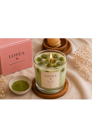 Vanilya Kokulu Matcha Latte Mum El Yapımı Soya Mum Dekoratif Kavanoz Mum Hediyelik Mum Yeşil