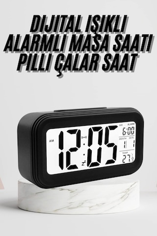Dijital Masa Saati Termometre Takvim Led Ekran Pilli Ev Ofis Masası - Lisinya Sarı