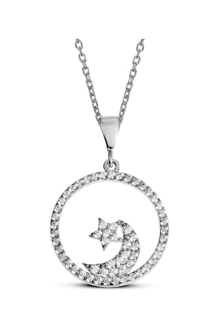 Argentum Concept - Zirkon Taşlı Gümüş Ay-Yıldız Kolye - N137701