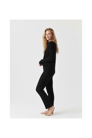 Fit Women Pamuklu Uzun Kollu Düz Model Pijama Takımı 4453 Siyah