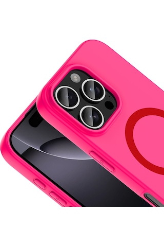 Maks Technology iPhone Uyumlu 16 Pro Max Kılıf M-safe Şarj Özellikli Mkst Aris Silikon Kapak - Koyu Pembe