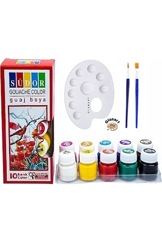 Sentetik İpek Fırçalı 10 Renk Guaj Boya Seti 10x20 Ml Çok Renkli