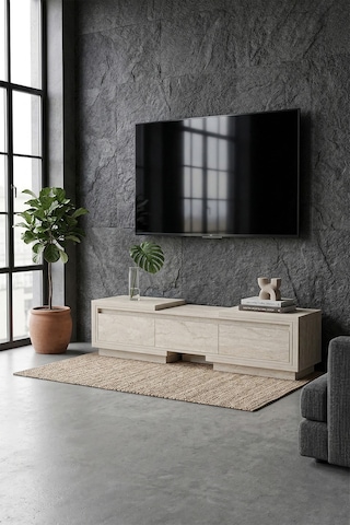 Vista Ayarlanabilir Tv Ünitesi 160-270 Cm - Uzayabilen Tv Sehpası Traverten Krem