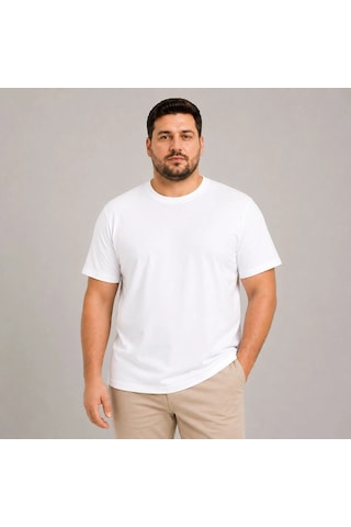 Barlashive Erkek Battal Big Size Basic Tişört Bisiklet Yaka Rahat Kalıp T-shirt - Beyaz Çok Renkli