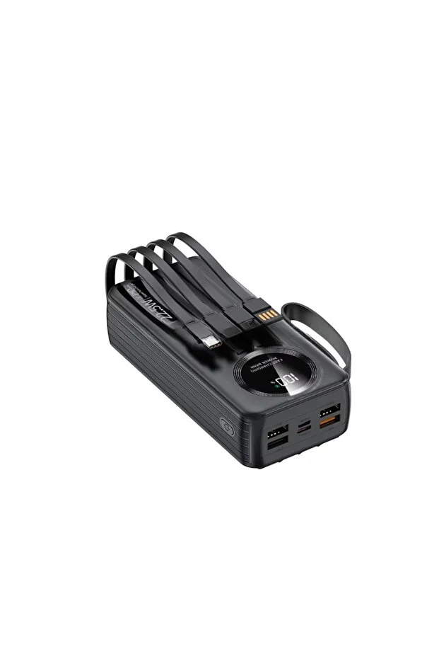 30.000mah Forefo 22.5w Hızlı Şarj Destekli Dahili Kablolu Taşınabilir Batarya Powerbank Siyah