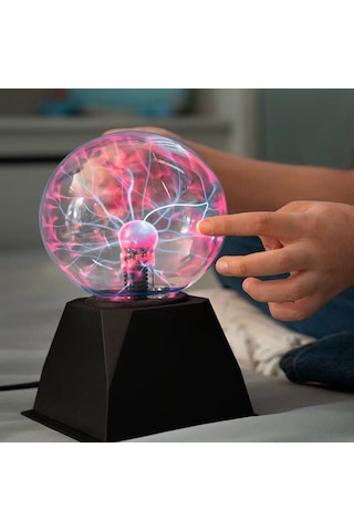 Usb Li Plazma Tesla Küre Işıklı Cam Dekoratif Lamba Dokunmatik Gece Lambası Siyah