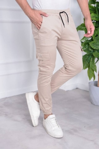 Erkek Paça Lastik Slim Fit Kargo Pantolon M Krem