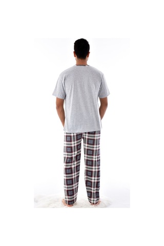 Pemilo 31102 - 1 2105 Ekose Desenli Kısa Kol Erkek Pijama Takımı Gri