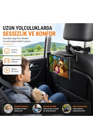 Polham Universal Araç Arka Koltuk Telefon Ve Tablet Tutucu 360 Dönebilen Telefon Standı Katlanabilir Siyah