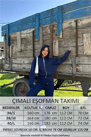Neşeli Butik Kadın Lacivert Fermuarlı Kışlık Salaş Eşofman Takımı Nbg026