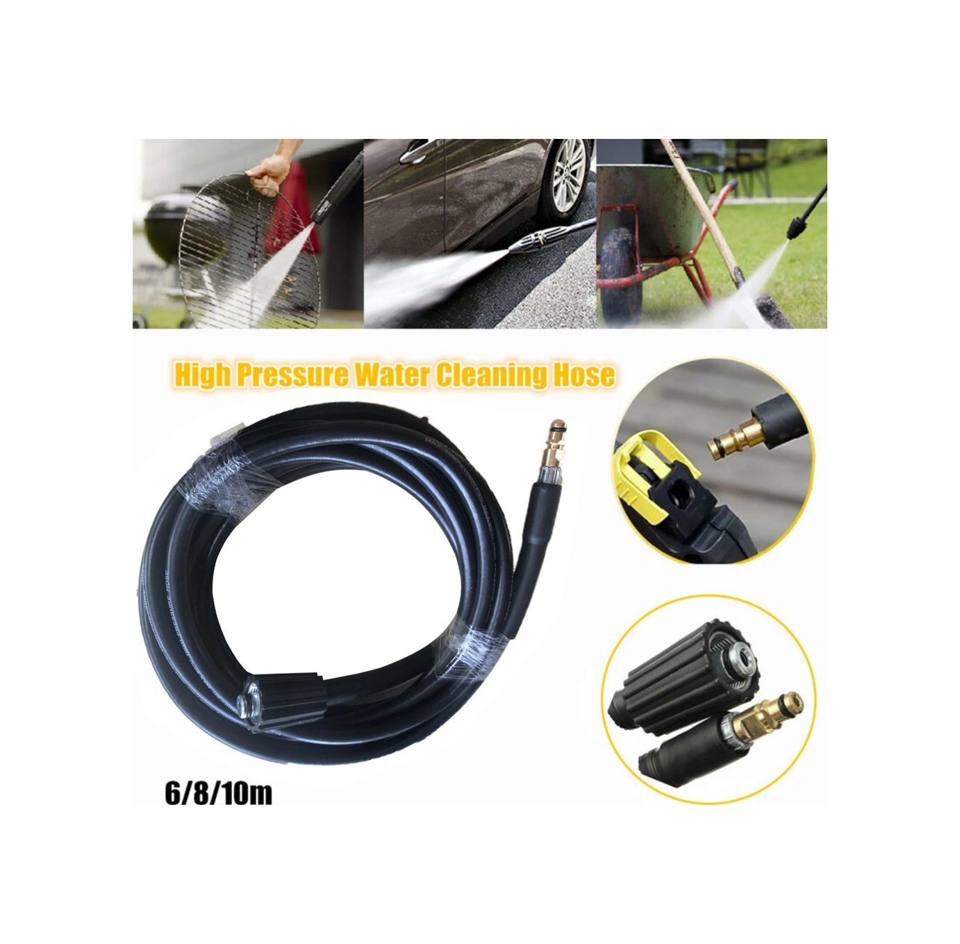 Yunboo Karcher K2-k5 Uyumlu 6/8/10m 160bar Baskılı Çelik Teli Dokuma Fırça Makinesi Hortumu 6m Tipi