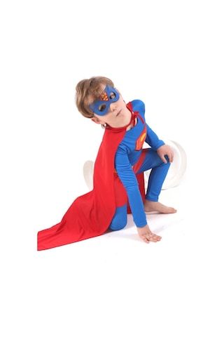 100% Turkish Design Erkek Çocuk Mavi Superman Kostüm Kırmızı -mavi