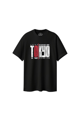 Velvoria Unisex Oversize Siyah Desenli Tokyo T-shırt