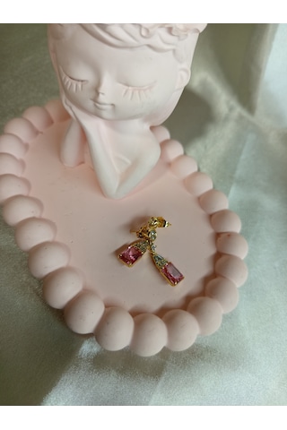 Pembe Taşlı Bronz Küpe