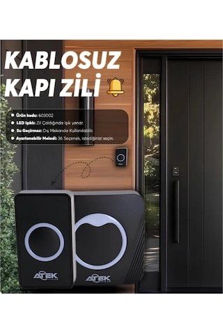 Siyah Kablosuz Su Geçirmez Kapı Zili Çok Renkli