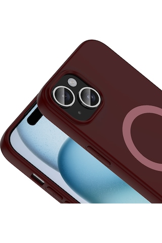 Maks Technology iPhone Uyumlu 15 Kılıf M-safe Şarj Özellikli Mkst Aris Silikon Kapak - Mürdüm