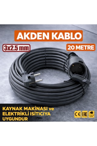 Kablo 20 Metre 3x2,5mm Uzatma Kablosu Tam Kesit Kaynak Makinası Kullanıma Uygundur 20 M