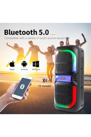 Bluetooth Ms2039 Hoparlör Rgb Led Işıklı Mikrofonlu Telefon, Aux, Radyo, Kareoke, Usb Bağlantı Bataryalı