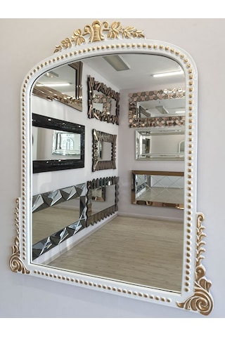 Ayna Denizi Lady White Gold Model Beyaz Altın Renk Dekoratif Ayna Altın - Beyaz