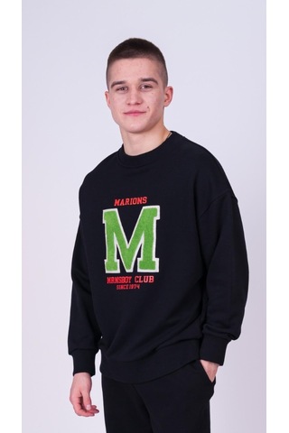 Erkek Çocuk M Harfi İşlemi Sweatshirt-13403-siyah Siyah