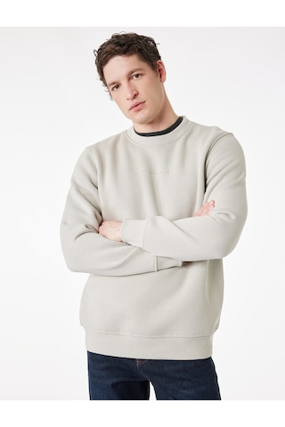 Koton Uzun Kollu Şardonlu Bisiklet Yaka Baskılı Sweatshirt Gri 6wam70309mk