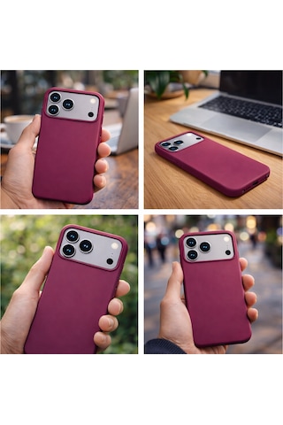 Apple Uyumlu iPhone 17 Pro Max Kılıf Renkli Lansman İçi Kadife Yumuşak Kamera Yükseltili Silikon Bordo