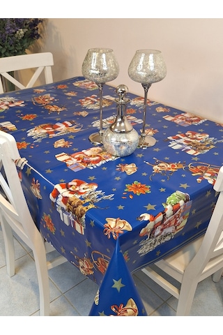 Yeni Yıl Desenli Elyaflı Pvc Masa Örtüsü Silinebilir Ve Su Geçirmez Muşamba Mrl137c Mavi