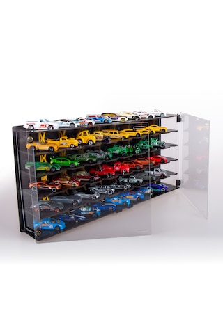 Pleksi Kapak 48 Araçlık 1/64 Hotwheels, Matchbox Uyumlu Hobi Oyuncak Araba Rafı Koleksiyon Model Araba Garajı Siyah