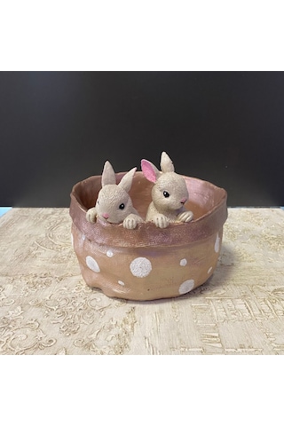 2 Tavşanlı Dekoratif Saksı Tabak