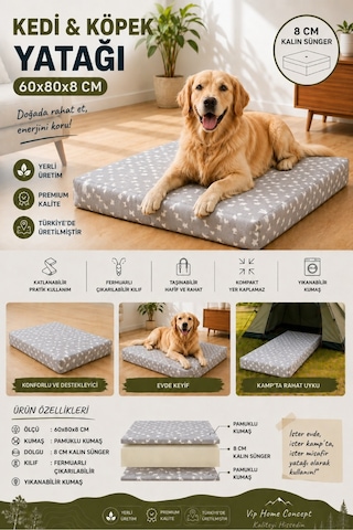 Kedi Köpek Yatağı Süngerli Fermuarlı Yıkanabilir Kılıflı Köpek Minderi 60x80x8 Cm-gri Yıldız