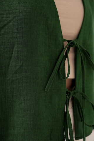 Bigdart Önü Bağlamalı Keten Kimono 960 - Zümrüt Yeşili