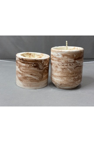 Beton Kase Tarçın Kokulu Soya Wax Mum Seti 2 Li Acı Kahverengi