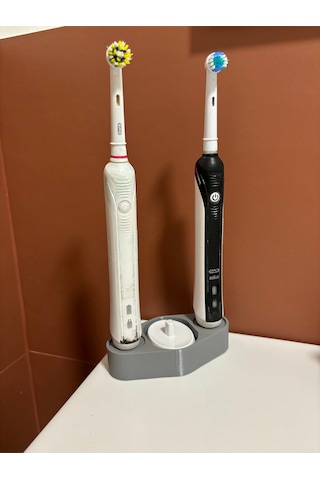 Oral B Uyumlu Şarjlı Diş Fırçası Makine Ve Şarj Standı 2'li 3d Baskı Siyah Renk Siyah