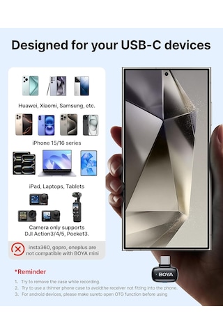 Boya Mini-14 2tx+1rx+cc Android - Tablet - Pc İçin Gürültü Engelleyicili Kablosuz Yaka Mikrofonu