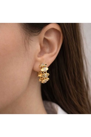 Gold Kaplama Taş Detaylı Küpe Gold