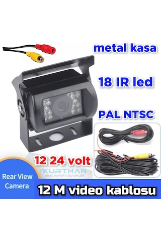 Metal Kasa 18 Ir Led Araç Kamerası 12-24 Volt 12 M. Video Kablosu