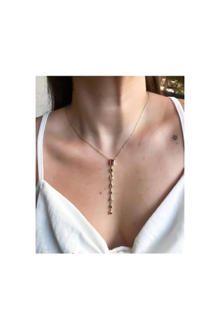 Lunarie Çok Renkli Taşlı Vintage Y Kolye 14k Gold Farklı Kesim Altın