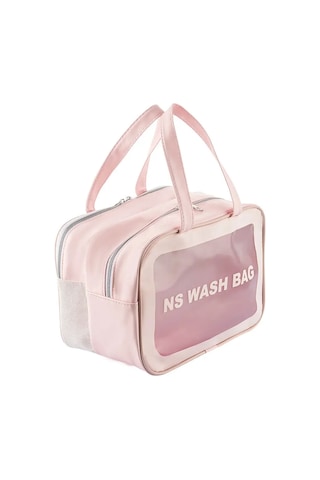 Şeffaf Çift Bölmeli Seyahat Makyaj Organizeri Kozmetik Çantası - Açık Pembe Xl