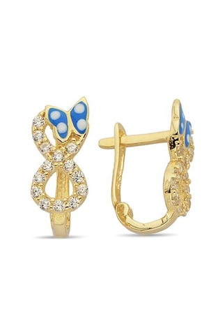 Altın Sonsuz Çiçek Taşlı Çocuk Küpe - 722000016922 Sarı Altın