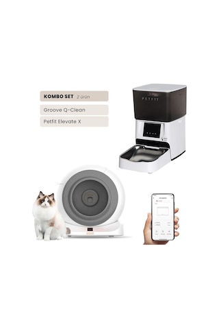 Groove Q-clean Wi-fi Akıllı Otomatik Kedi Tuvaleti Gri + Petfit Elevate X 4l Wi-fi Akıllı Otomatik Mama Kabı Besleme Ünitesi Bundle
